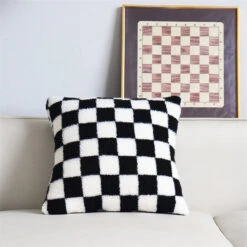 Plush Checkered Pillow Case -Decor Sales 17 7305e584 9edc 48f0 b01a b9780c7ede86