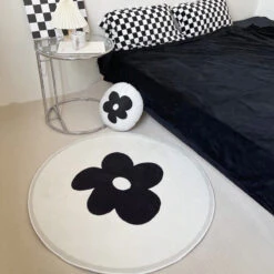 Black And White Daisy Rug