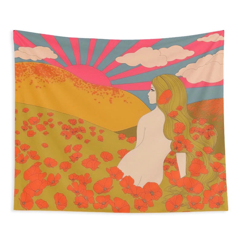 Retro Poppy Field Tapestry 3 Retro Poppy Field Tapestry