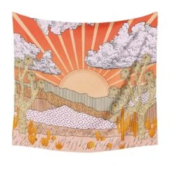 Aesthetic Mountain Sunset Tapestry