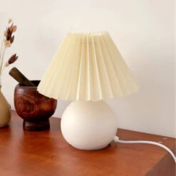 Pleated Bedside Lamp 17 Pleated Bedside Lamp -Decor Sales whiteandbeige